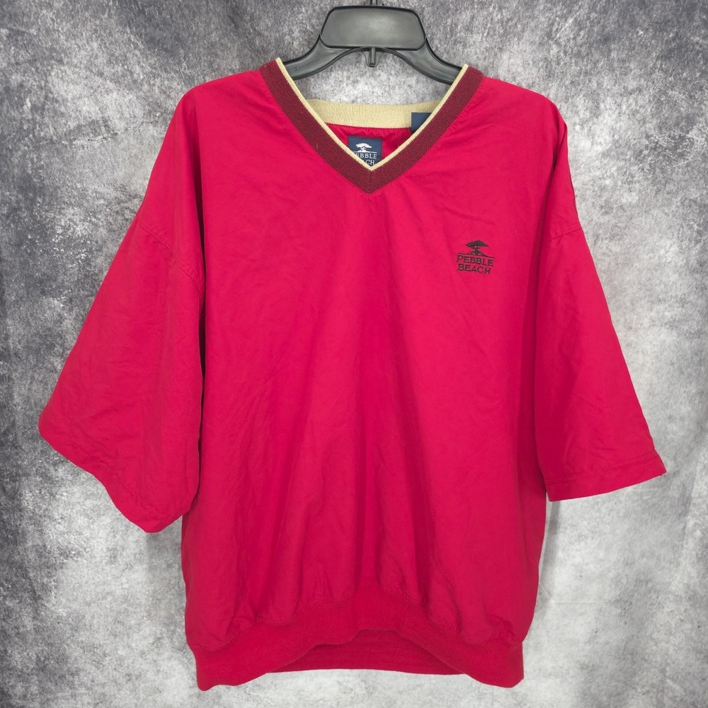 Pebble Beach Windbreaker Mens XL‎ Red Golf Pullover Water Resistant Short Sleeve